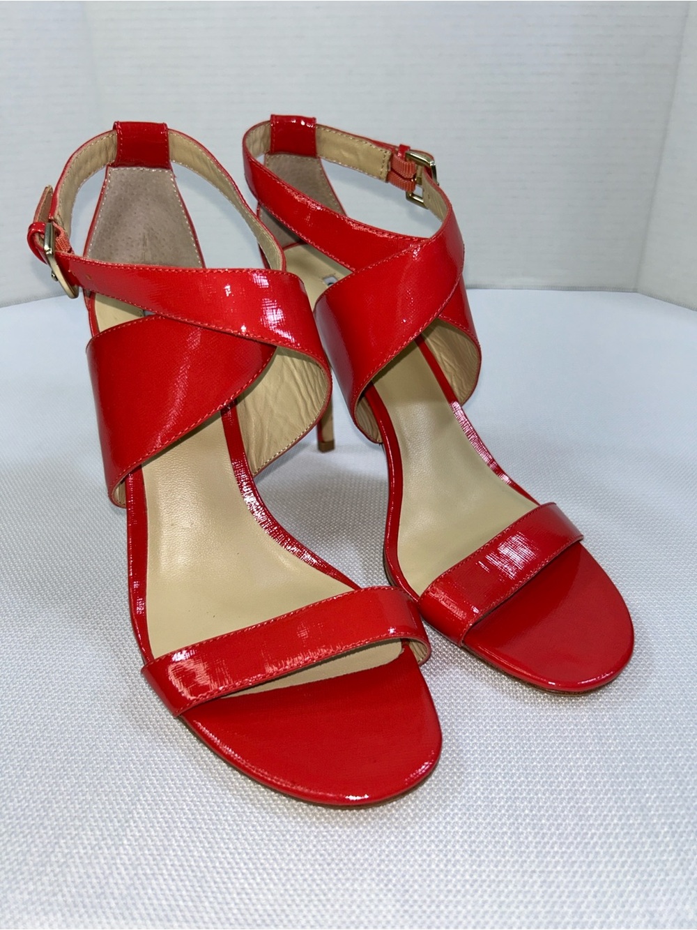 Charles David Red Patent Leather Strappy Heels Ankle Strap Sandals Womens 8.5